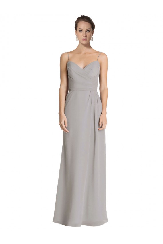 Acheter Argent Fourreau Bretelles spaghetti Mousseline Longue Robes demoiselle d'honneur