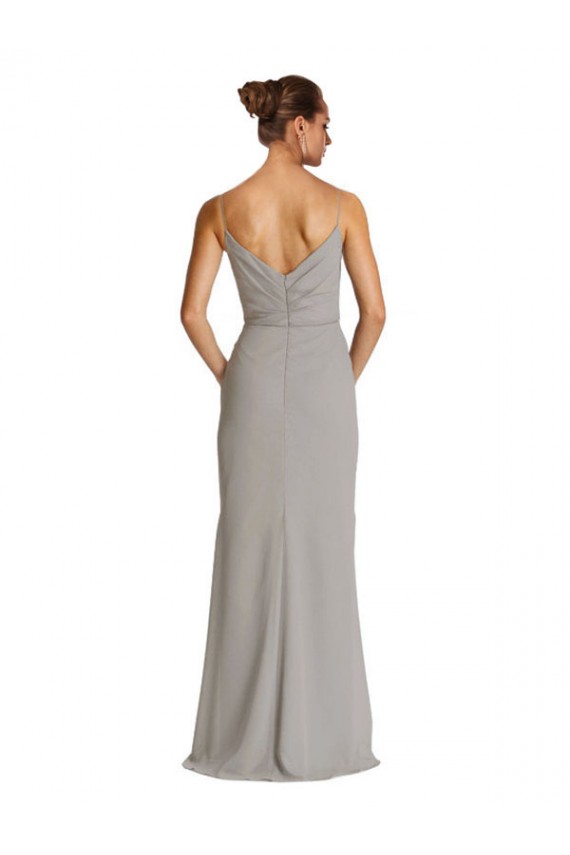 Acheter Argent Fourreau Bretelles spaghetti Mousseline Longue Robes demoiselle d'honneur