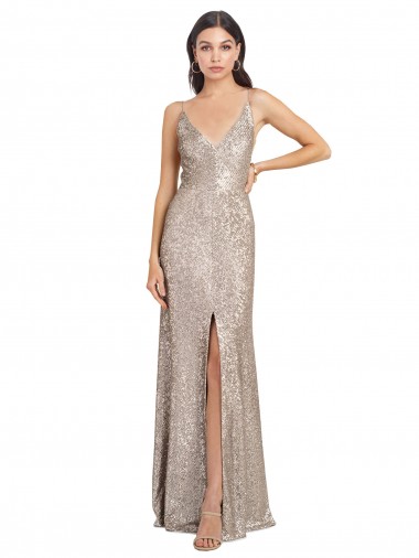 Acheter Argent Fourreau Col V Paillette Paillettes Scintillantes Longue Formelles Robes demoiselle d'honneur / Robes de soirée / Robes de bal