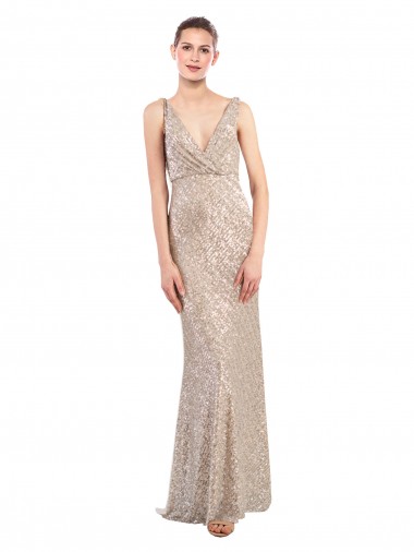Acheter Argent Fourreau Col V Paillette Paillettes Scintillantes Longue Formelles Robes demoiselle d'honneur / Robes de soirée / Robes de bal