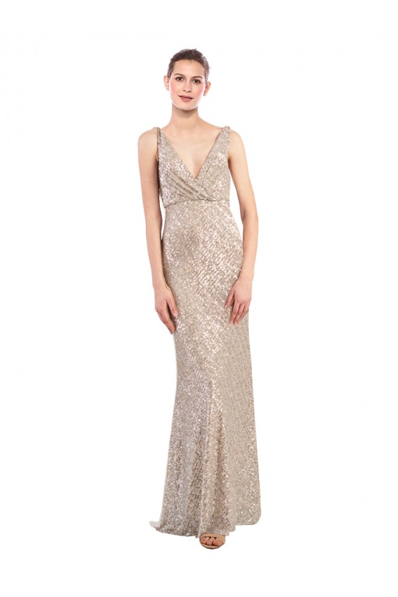 Acheter Argent Fourreau Col V Paillette Paillettes Scintillantes Longue Formelles Robes demoiselle d'honneur / Robes de soirée / Robes de bal