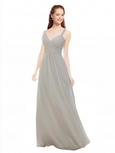Acheter Argent Trapèze Bretelles spaghetti Col V Mousseline Longue Robes demoiselle d'honneur