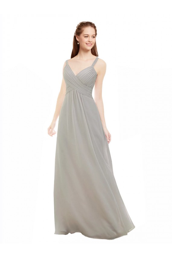 Acheter Argent Trapèze Bretelles spaghetti Col V Mousseline Longue Robes demoiselle d'honneur