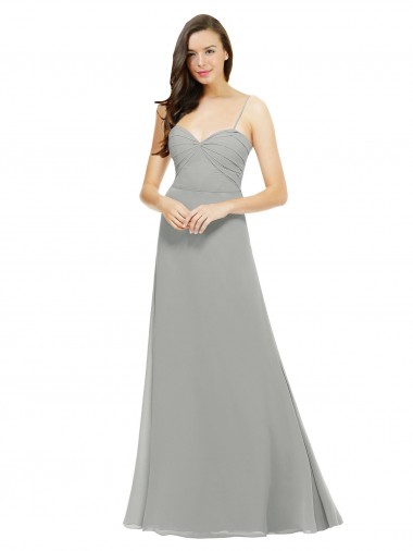 Acheter Argent Trapèze Bretelles spaghetti Mousseline Longue Robes demoiselle d'honneur