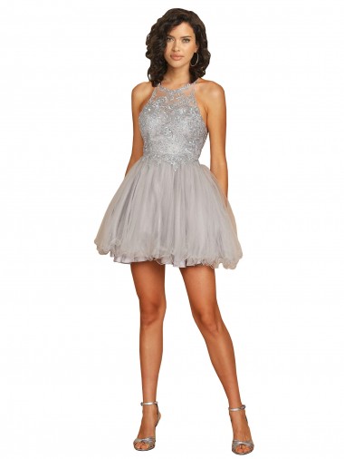 Acheter Argent Trapèze Licou Courte Tulle Courte Robes demoiselle d'honneur / Robes de cocktail