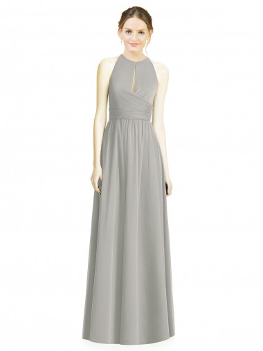 Acheter Argent Trapèze Licou Mousseline Longue Robes demoiselle d'honneur