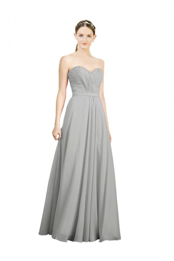 Acheter Argent Trapèze Mousseline Longue Robes demoiselle d'honneur