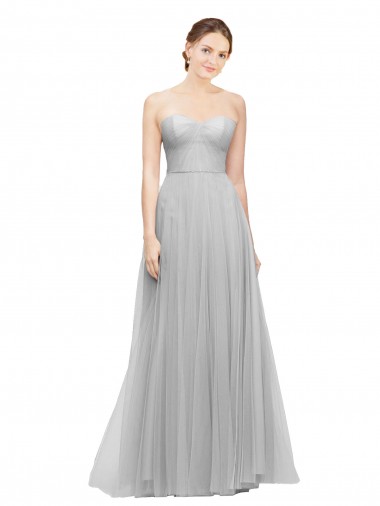 Acheter Argent Trapèze Tulle Longue Robes demoiselle d'honneur