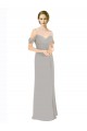 Acheter Argent Trapèze Épaule Dénudée Bretelles spaghetti Mousseline Dentelle Longue Robes demoiselle d'honneur