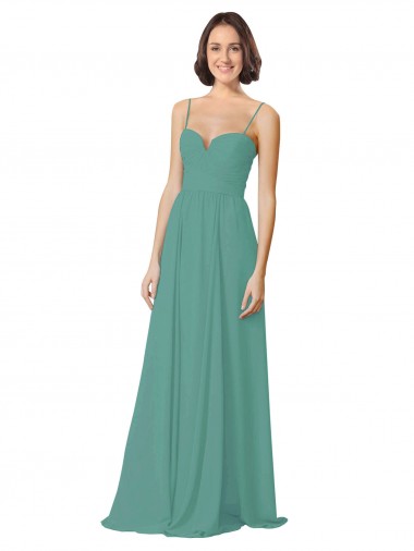 Acheter Argent islandais Trapèze Bretelles spaghetti Mousseline Longue Robes demoiselle d'honneur