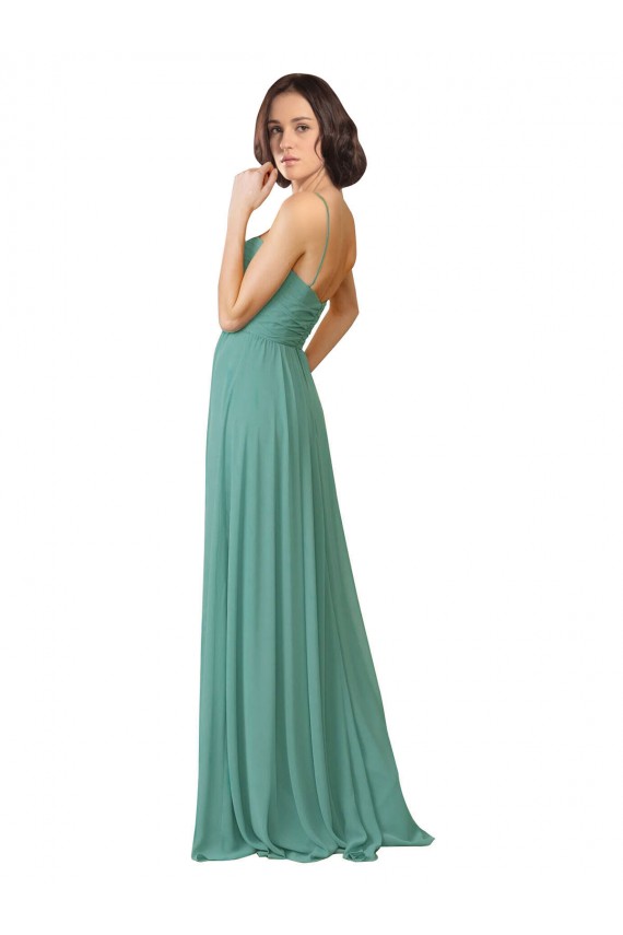 Acheter Argent islandais Trapèze Bretelles spaghetti Mousseline Longue Robes demoiselle d'honneur
