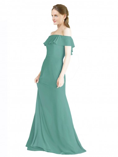 Acheter Argent islandais Trapèze Épaule Dénudée Mousseline Longue Robes demoiselle d'honneur