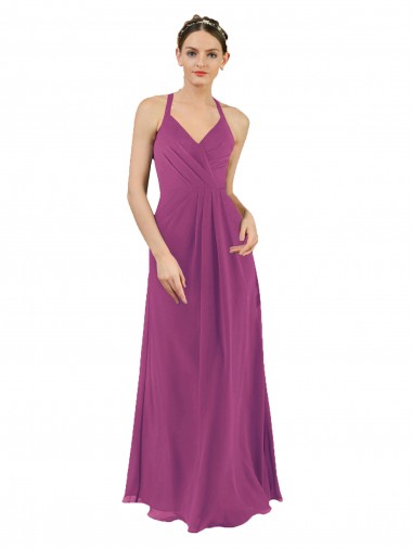 Acheter Baie sauvage Fourreau Col V Mousseline Longue Robes demoiselle d'honneur