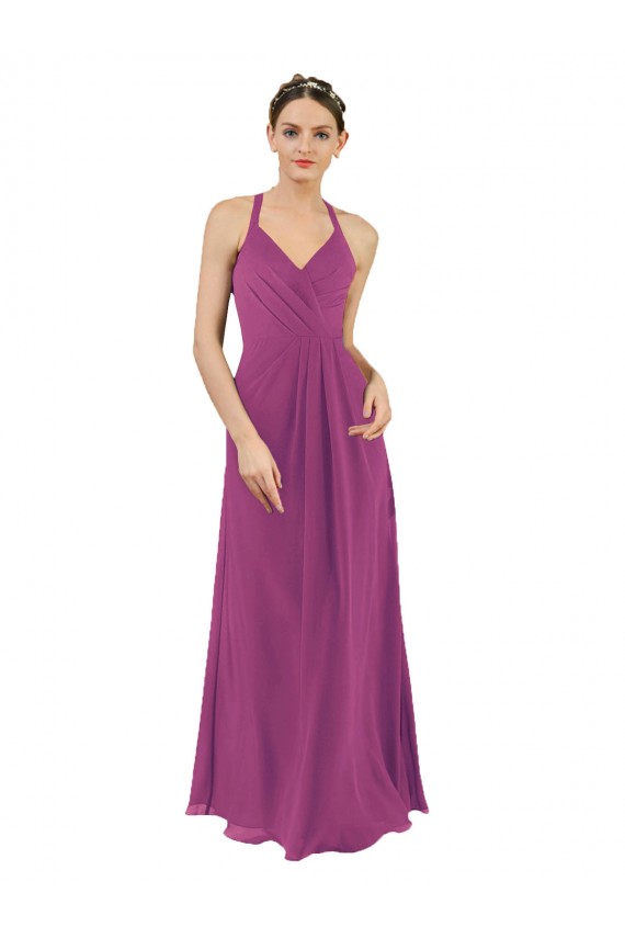 Acheter Baie sauvage Fourreau Col V Mousseline Longue Robes demoiselle d'honneur