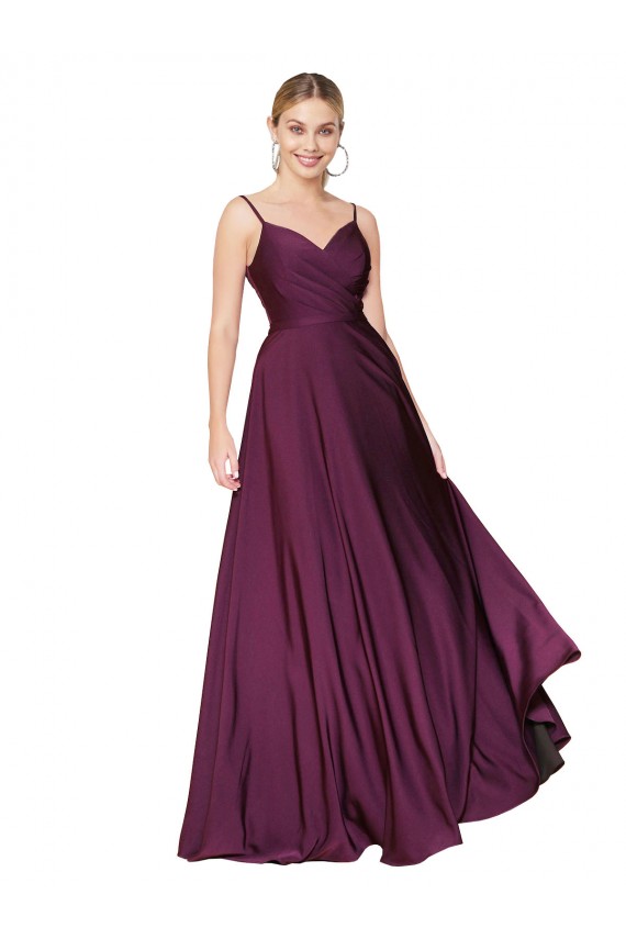 Acheter Baie sauvage Trapèze Bretelles spaghetti Crêpe Stretch Longue Formelles Robes demoiselle d'honneur / Robes de soirée / Robes de bal
