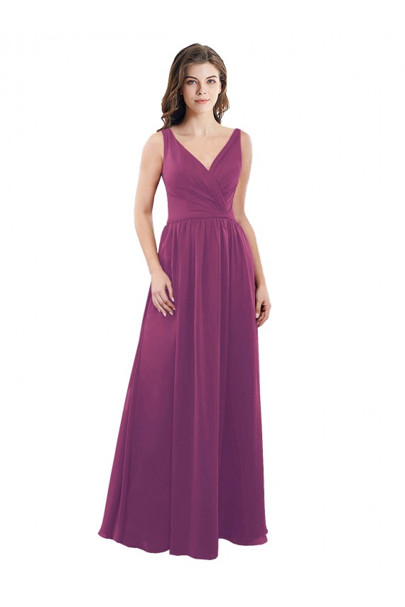 Acheter Baie sauvage Trapèze Col V Mousseline Longue Robes demoiselle d'honneur