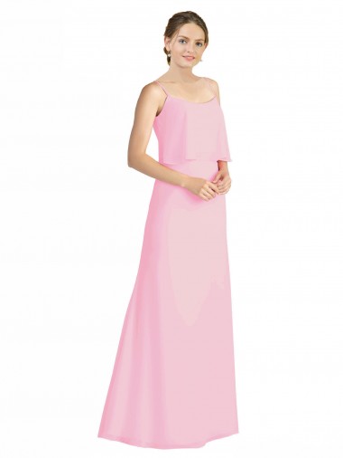 Acheter Barely Rose Trapèze Bretelles spaghetti Mousseline Longue Robes demoiselle d'honneur
