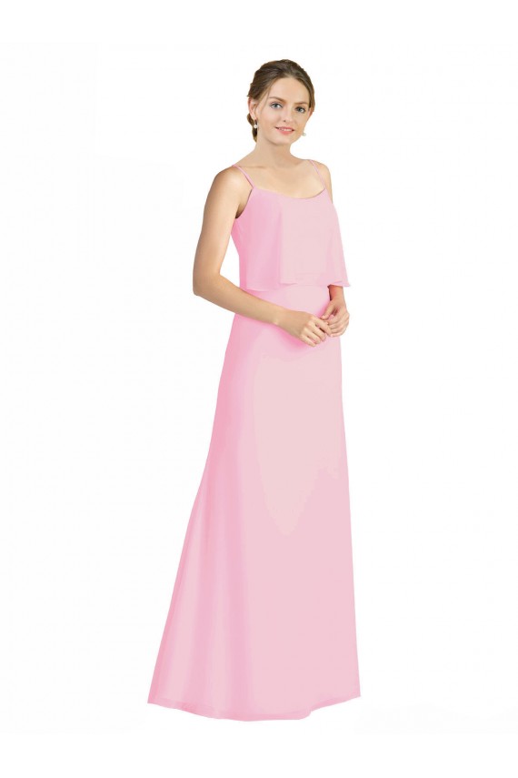 Acheter Barely Rose Trapèze Bretelles spaghetti Mousseline Longue Robes demoiselle d'honneur