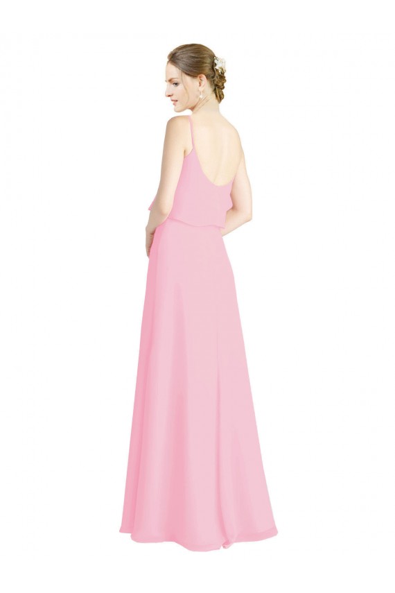 Acheter Barely Rose Trapèze Bretelles spaghetti Mousseline Longue Robes demoiselle d'honneur