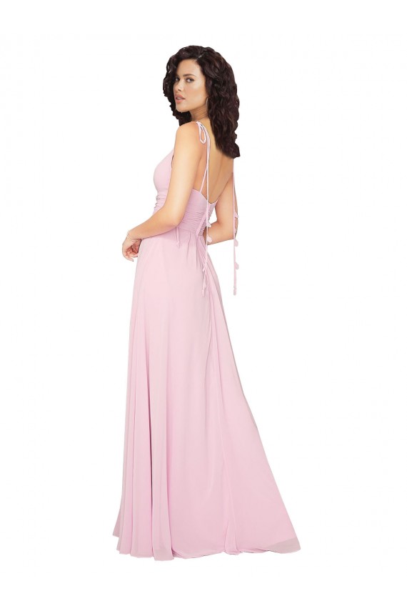 Acheter Barely Rose Trapèze Col V Mousseline Longue Robes demoiselle d'honneur