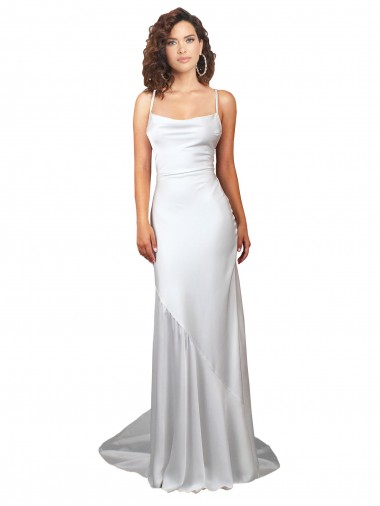 Acheter Blanc Fourreau Balayage train Satiné Soyeux Simple Plage Robes de mariée