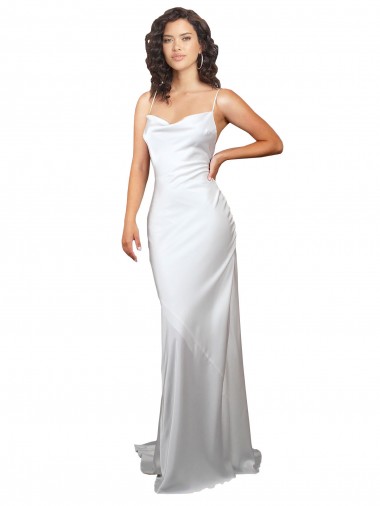 Acheter Blanc Fourreau Balayage train Satiné Soyeux Simple Plage Robes de mariée