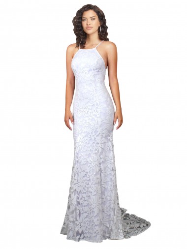 Acheter Blanc Fourreau Col Haut Balayage train Dentelle Robes de mariée