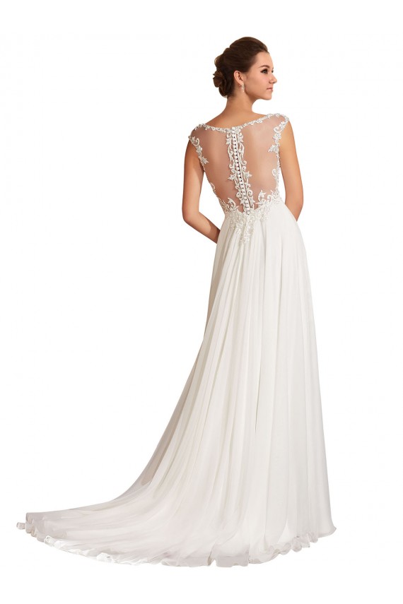 Acheter Blanc Fourreau Col V Mousseline Dentelle Robes de mariée