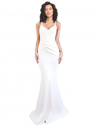 Acheter Blanc Sirène Bretelles spaghetti Col Haut Crêpe Stretch Longue Formelles Robes demoiselle d'honneur / Robes de soirée / Robes de bal