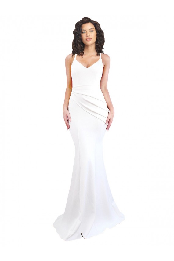 Acheter Blanc Sirène Bretelles spaghetti Col Haut Crêpe Stretch Longue Formelles Robes demoiselle d'honneur / Robes de soirée / Robes de bal