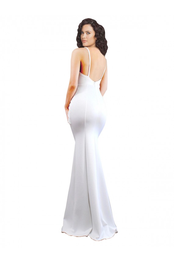 Acheter Blanc Sirène Bretelles spaghetti Col Haut Crêpe Stretch Longue Formelles Robes demoiselle d'honneur / Robes de soirée / Robes de bal