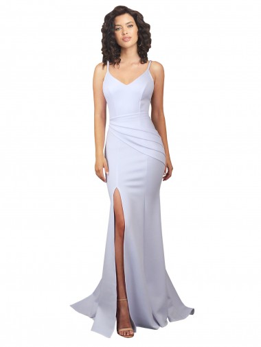 Acheter Blanc Sirène Bretelles spaghetti Col Haut Crêpe Stretch Simple Plage Robes de mariée