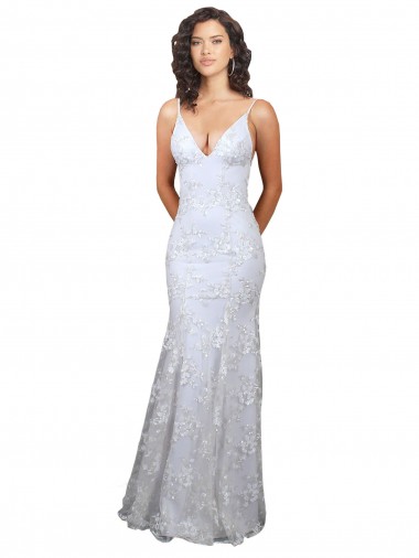 Acheter Blanc Sirène Col V Crêpe Stretch Paillette Tulle Longue Formelles Robes demoiselle d'honneur / Robes de soirée / Robes de bal