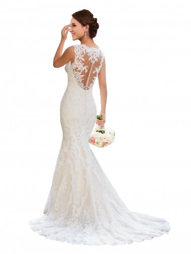 Acheter Blanc Sirène Col V Dentelle Robes de mariée