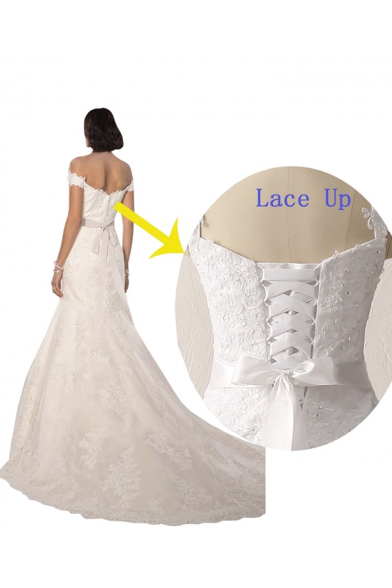 Acheter Blanc Sirène Épaule Dénudée Dentelle Plage Robes de mariée