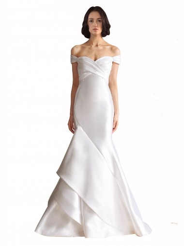 Acheter Blanc Sirène Épaule Dénudée Satiné Plage Robes de mariée