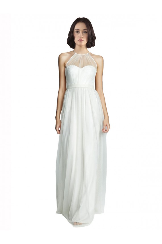 Acheter Blanc Trapèze Licou Col Haut Tulle Longue Robes demoiselle d'honneur