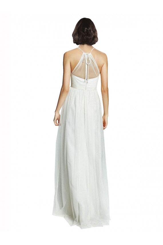 Acheter Blanc Trapèze Licou Col Haut Tulle Longue Robes demoiselle d'honneur