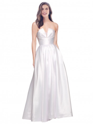 Acheter Blanc Trapèze Sans bretelle Satiné Stretch Longue Formelles Robes demoiselle d'honneur / Robes de soirée / Robes de bal