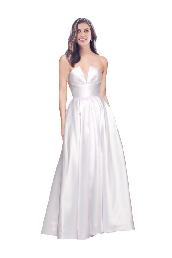 Acheter Blanc Trapèze Sans bretelle Satiné Stretch Longue Formelles Robes demoiselle d'honneur / Robes de soirée / Robes de bal