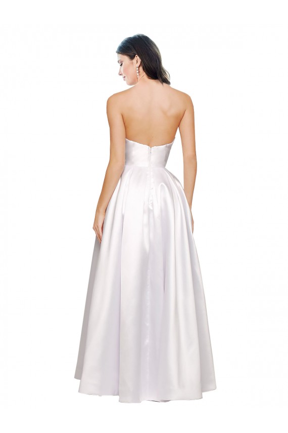 Acheter Blanc Trapèze Sans bretelle Satiné Stretch Longue Formelles Robes demoiselle d'honneur / Robes de soirée / Robes de bal