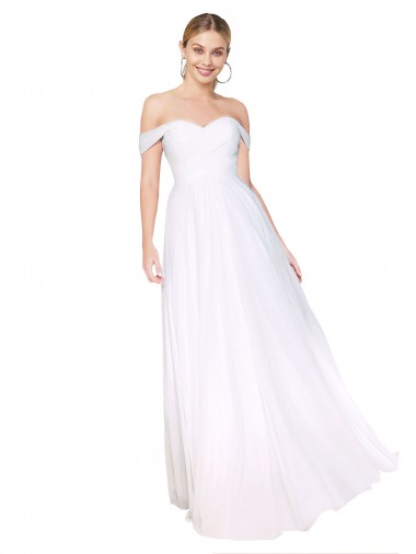 Acheter Blanc Trapèze Épaule Dénudée Mousseline Longue Formelles Robes demoiselle d'honneur / Robes de soirée / Robes de bal
