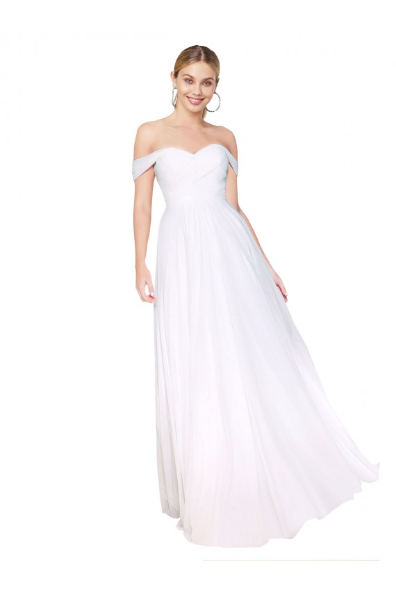 Acheter Blanc Trapèze Épaule Dénudée Mousseline Longue Formelles Robes demoiselle d'honneur / Robes de soirée / Robes de bal
