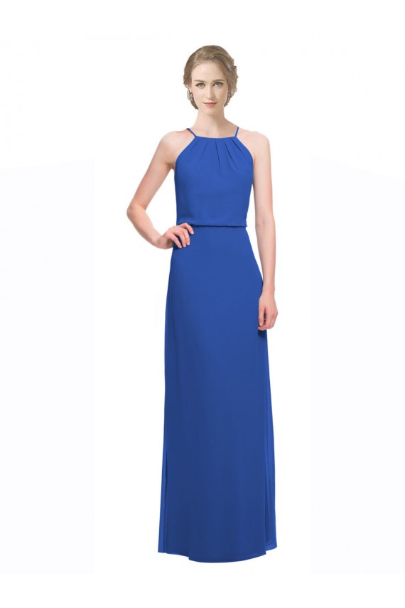 Acheter Bleu 135 Trapèze Bretelles spaghetti Mousseline Longue Robes demoiselle d'honneur