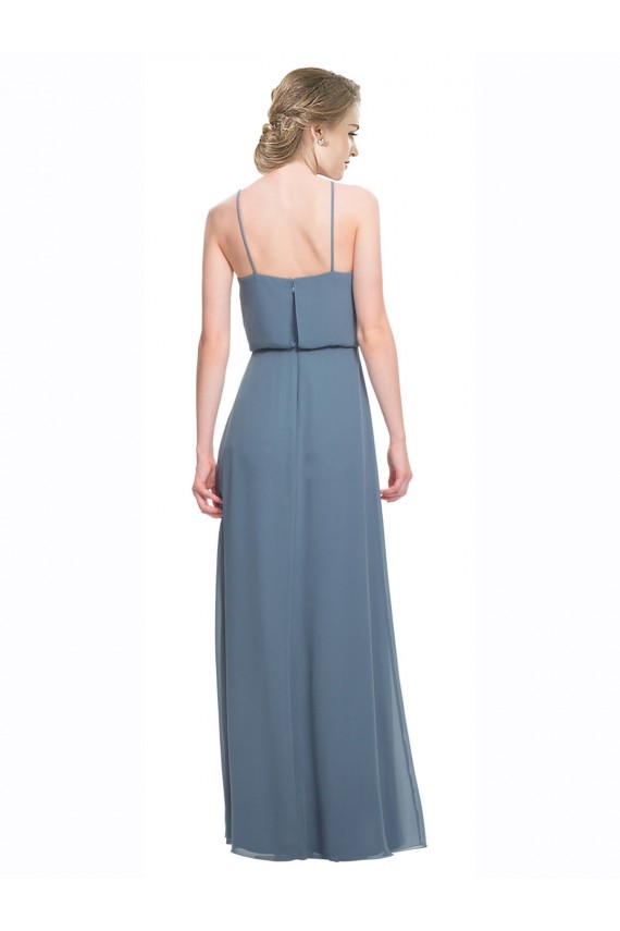 Acheter Bleu 135 Trapèze Bretelles spaghetti Mousseline Longue Robes demoiselle d'honneur