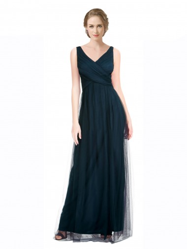 Acheter Bleu 7 Trapèze Col V Tulle Longue Robes demoiselle d'honneur