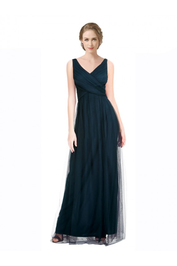 Acheter Bleu 7 Trapèze Col V Tulle Longue Robes demoiselle d'honneur