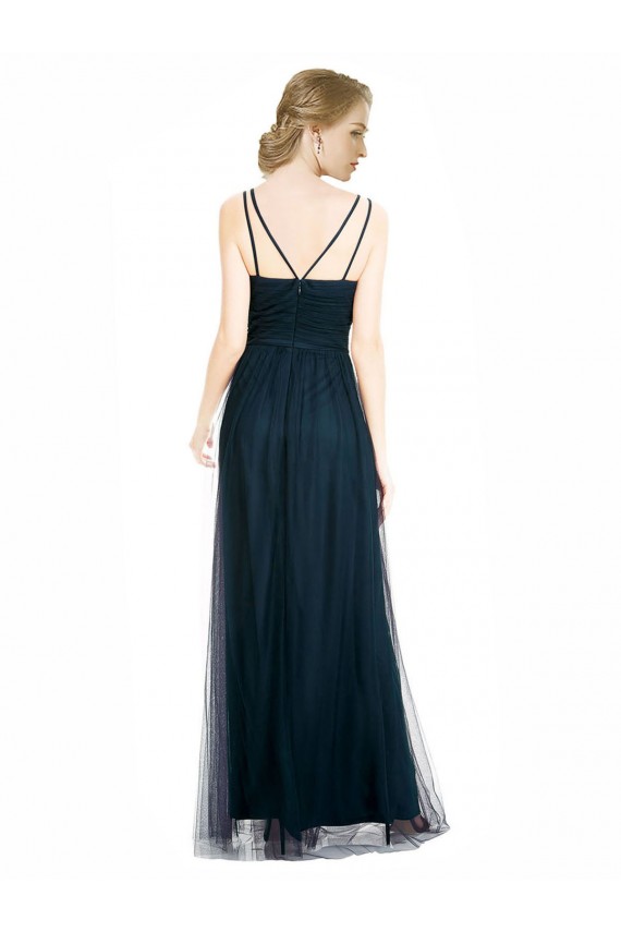 Acheter Bleu 7 Trapèze Col V Tulle Longue Robes demoiselle d'honneur