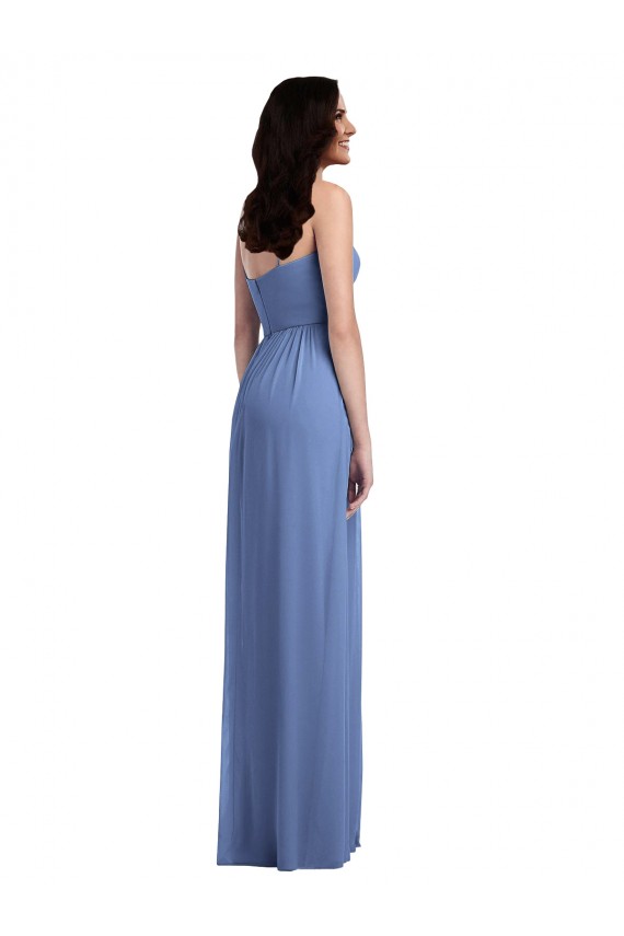 Acheter Bleu Windsor Trapèze Bretelles spaghetti Mousseline Longue Robes demoiselle d'honneur