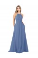 Acheter Bleu Windsor Trapèze Col Haut Mousseline Longue Robes demoiselle d'honneur